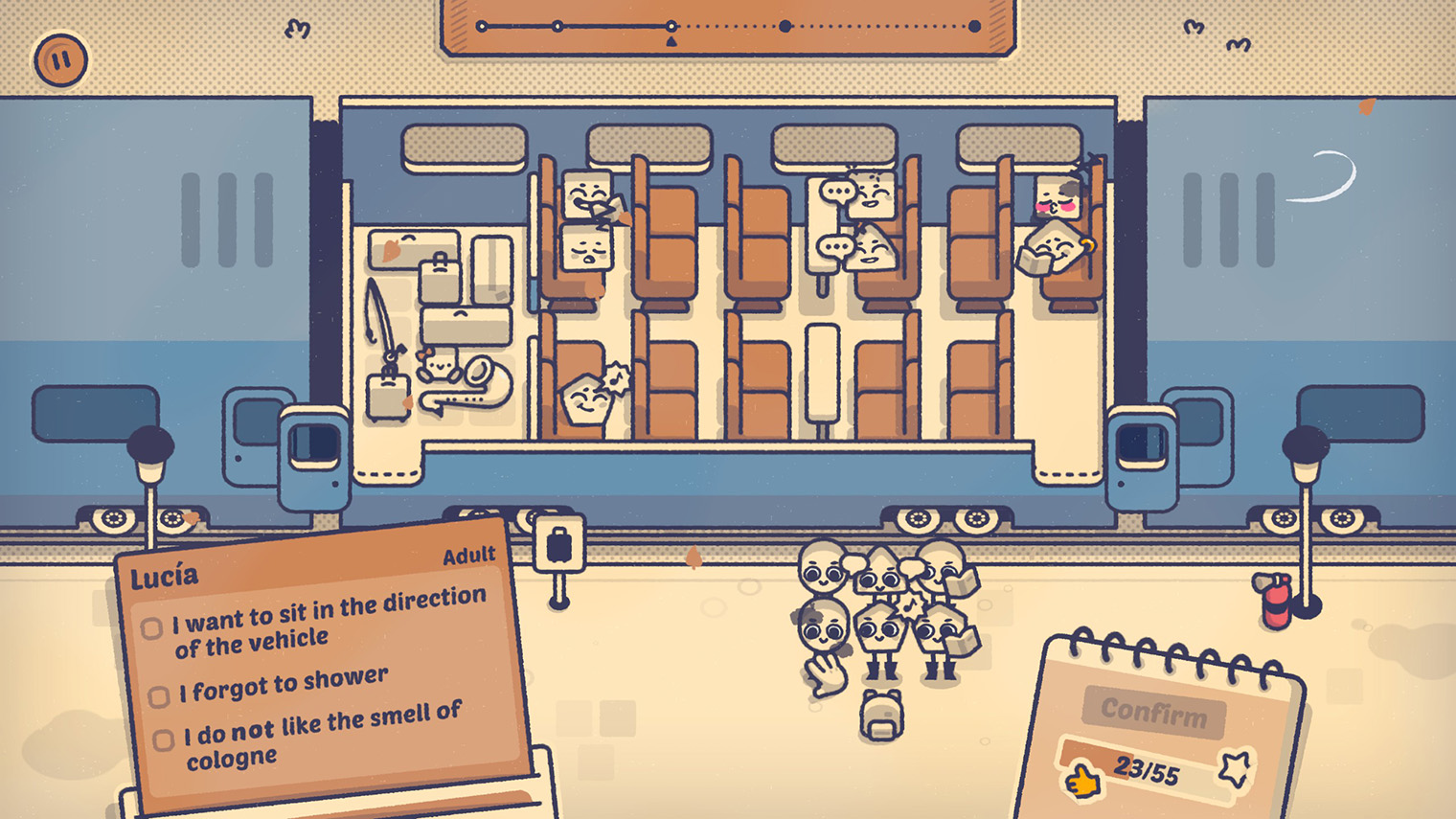 Люция хочет сидеть по направлению движения, не помылась и не терпит запах одеколона