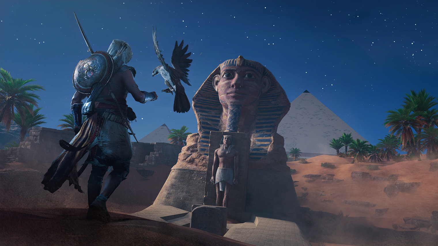 Осмотреть просторы Египта с высоты поможет ручной орел главного героя. В бою он тоже пригодится — подсветит врагов. Источник: Ubisoft