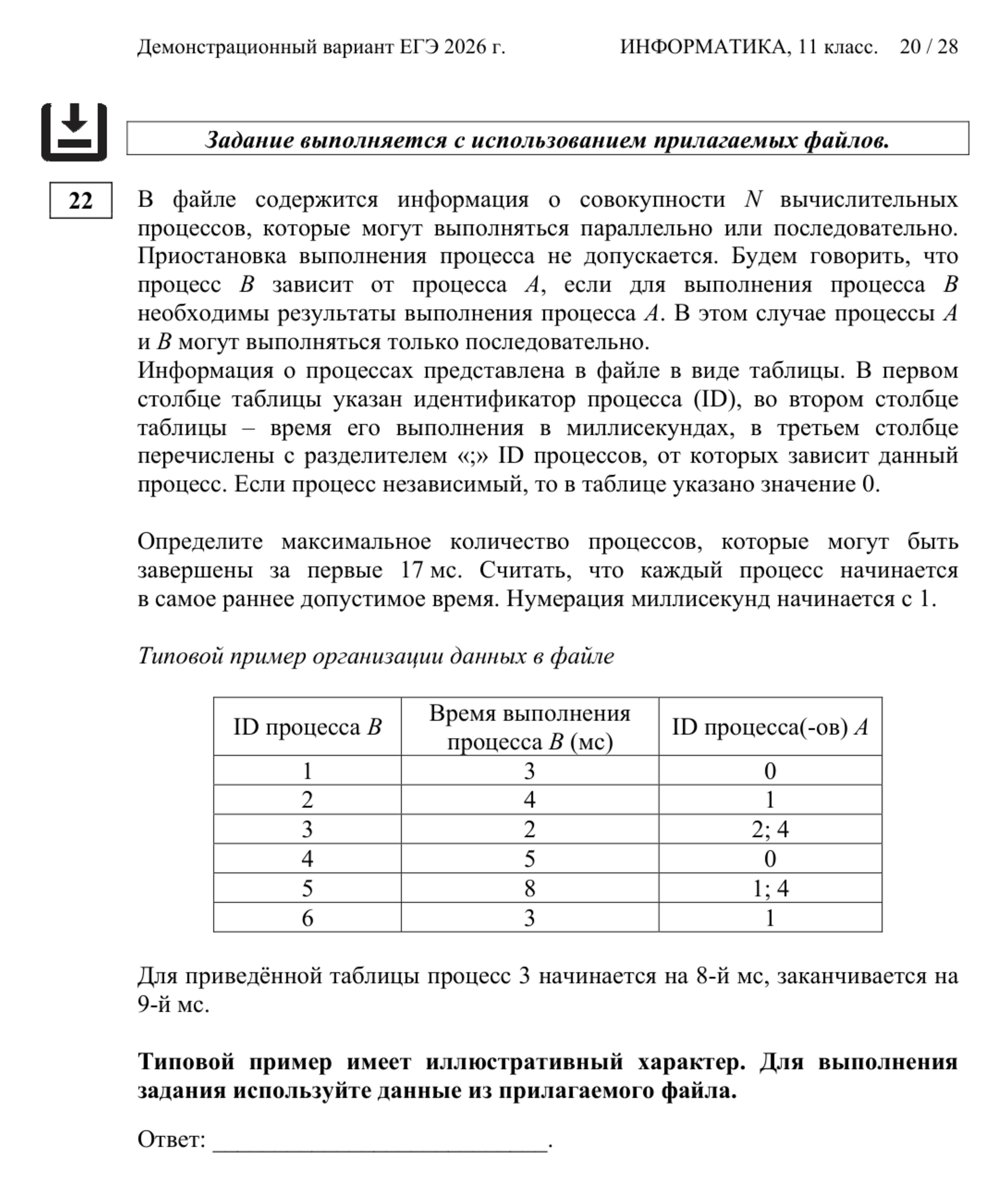 Задание № 22 из демонстрационного ЕГЭ по информатике. © fipi.ru
