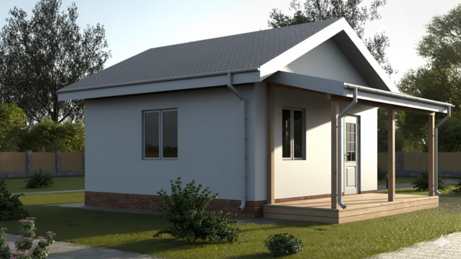 Для такого варианта придется кое-что поменять во внутренней планировке, но оно того стоит: терраса летом будет продолжением дома. Сгенерированное изображение: Gemini