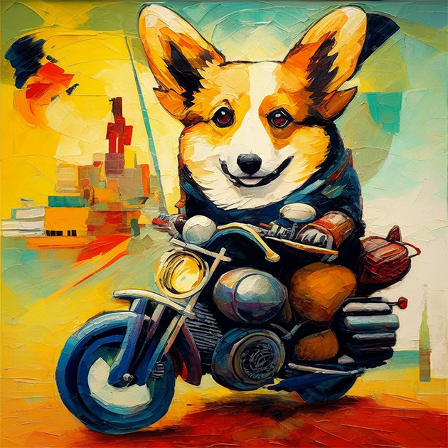 Корги на мотоцикле, Kandinsky