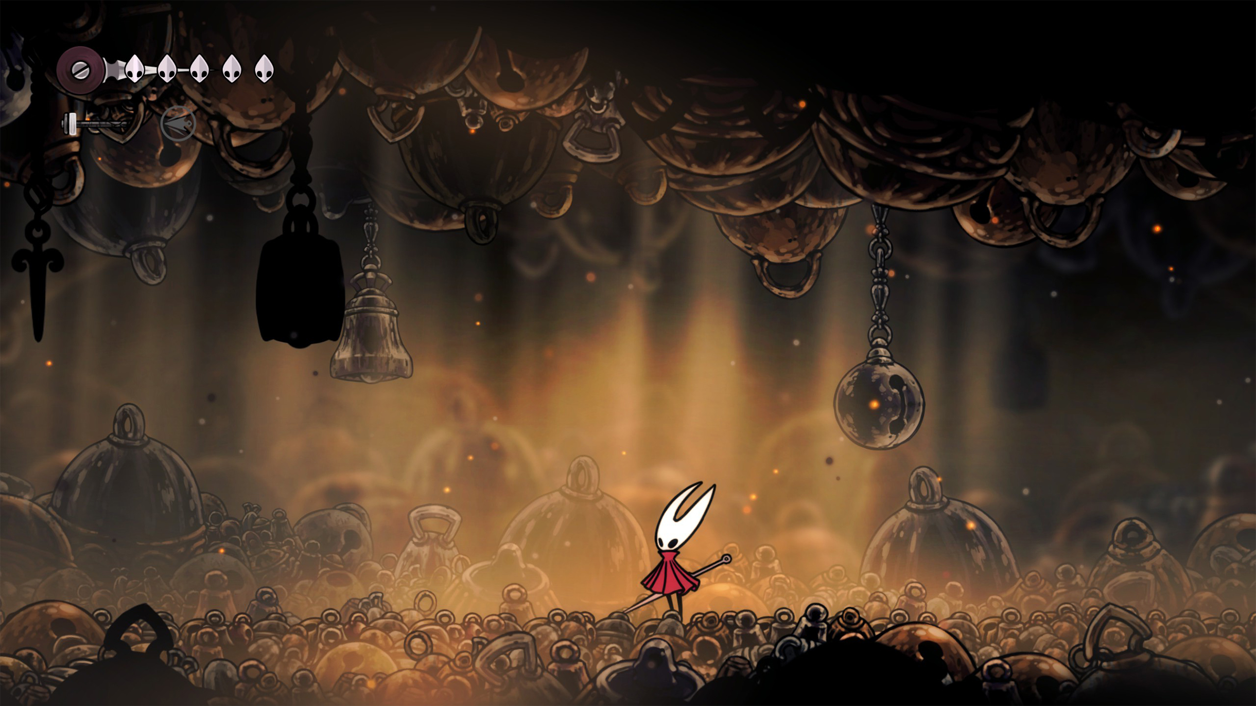 За визуальное оформление отвечал всего один человек — художник Team Cherry Ари Гибсон. Каждый колокольчик на этом скриншоте он отрисовывал отдельно