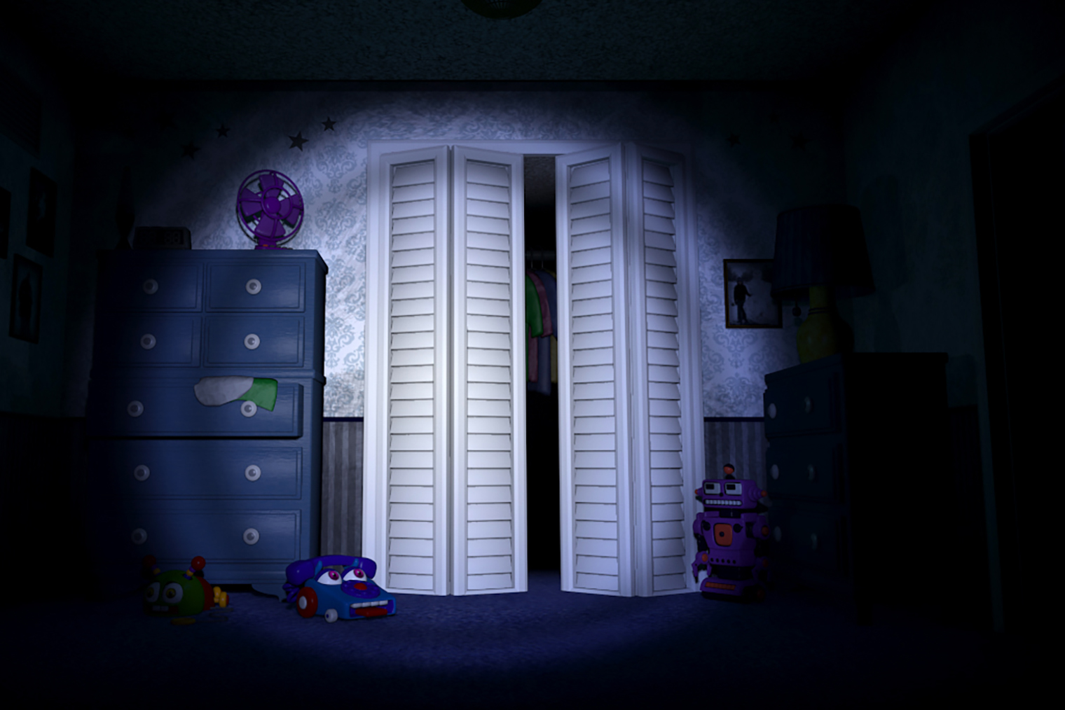 Фанаты до сих спорят, как FNAF 4 вписывается в канон серии и стоит ли ее учитывать в глобальном сюжете. Неясно, кошмар это или реальные события, произошедшие с кем-то из героев. Кадр: Scott Cawthon