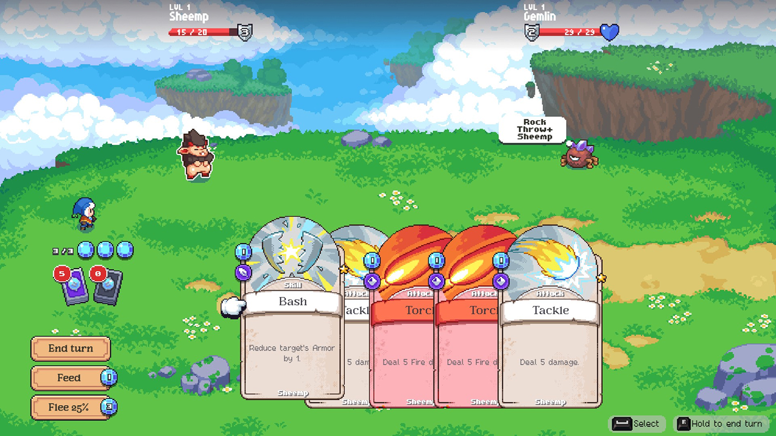 В пошаговом бою игрок выбирает карточку, чтобы сделать ход за своего духа. Кадр: Raw Fury