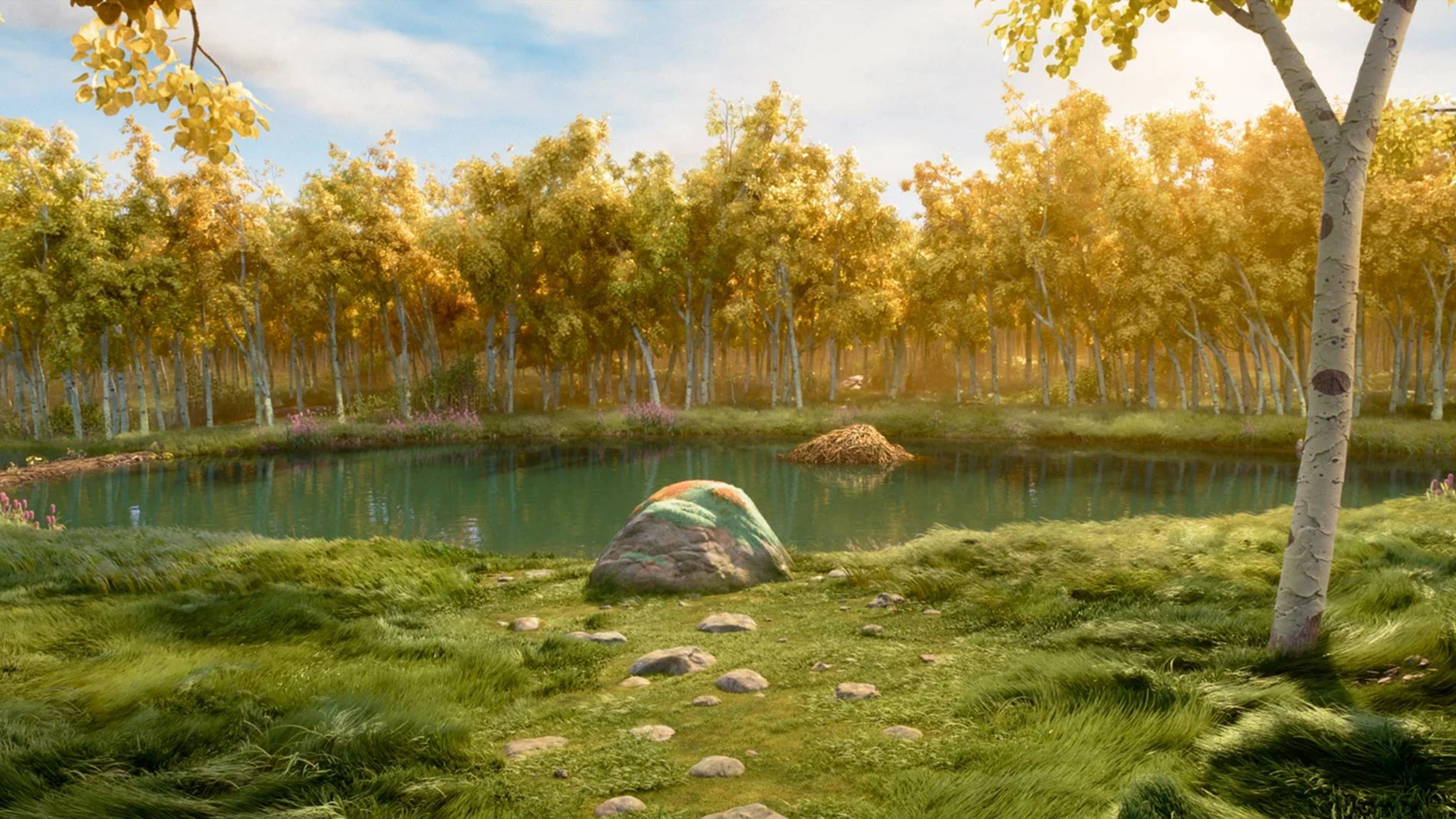 Создатели мультфильма хотели сделать природные локации одновременно живописными и не сильно отвлекающими от основного действия. Художники вдохновлялись аниме студии Ghibli и даже нарисовали тестовое видео в стиле «Принцессы Мононоке» и «Моего соседа Тоторо»