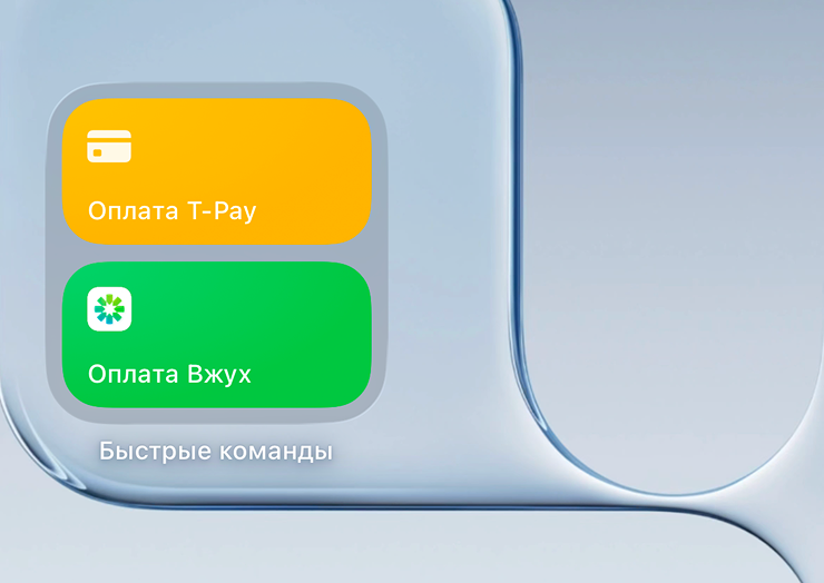 На домашнем экране можно добавить двойной виджет для двух команд. Например, для оплаты через T-Pay и «Вжух»