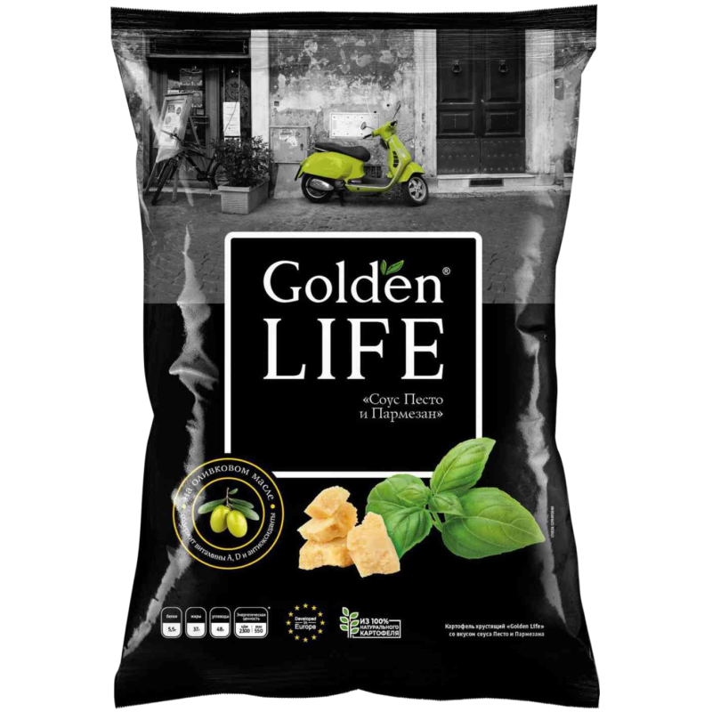 Golden Life с соусом песто и пармезаном