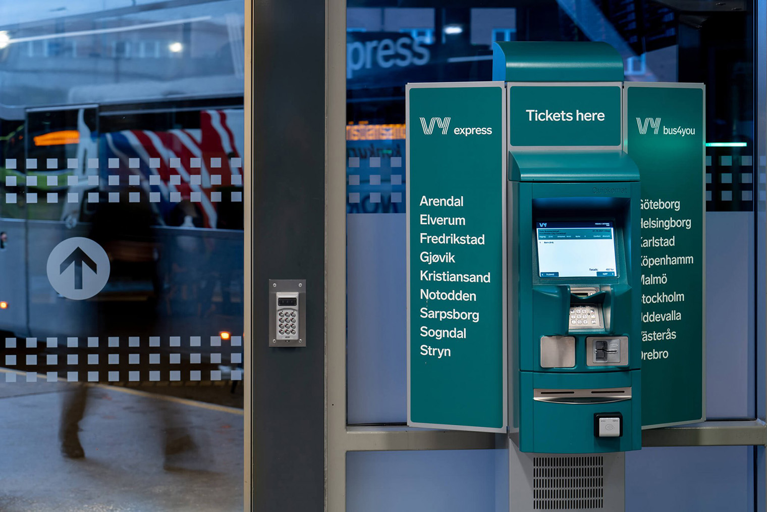 Терминал по продаже билетов на автовокзале Осло. Источник: oslobussterminal.no