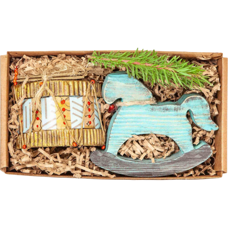 Новогодний набор «Деревянная лошадка и барабан»