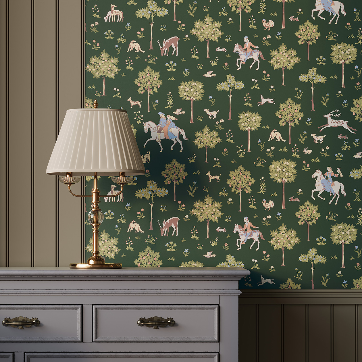 Сюжетные обои в русском стиле — словно иллюстрации к сказкам или живые картины. Лучше всего комбинировать их со спокойными ровными поверхностями. © loymina.ru