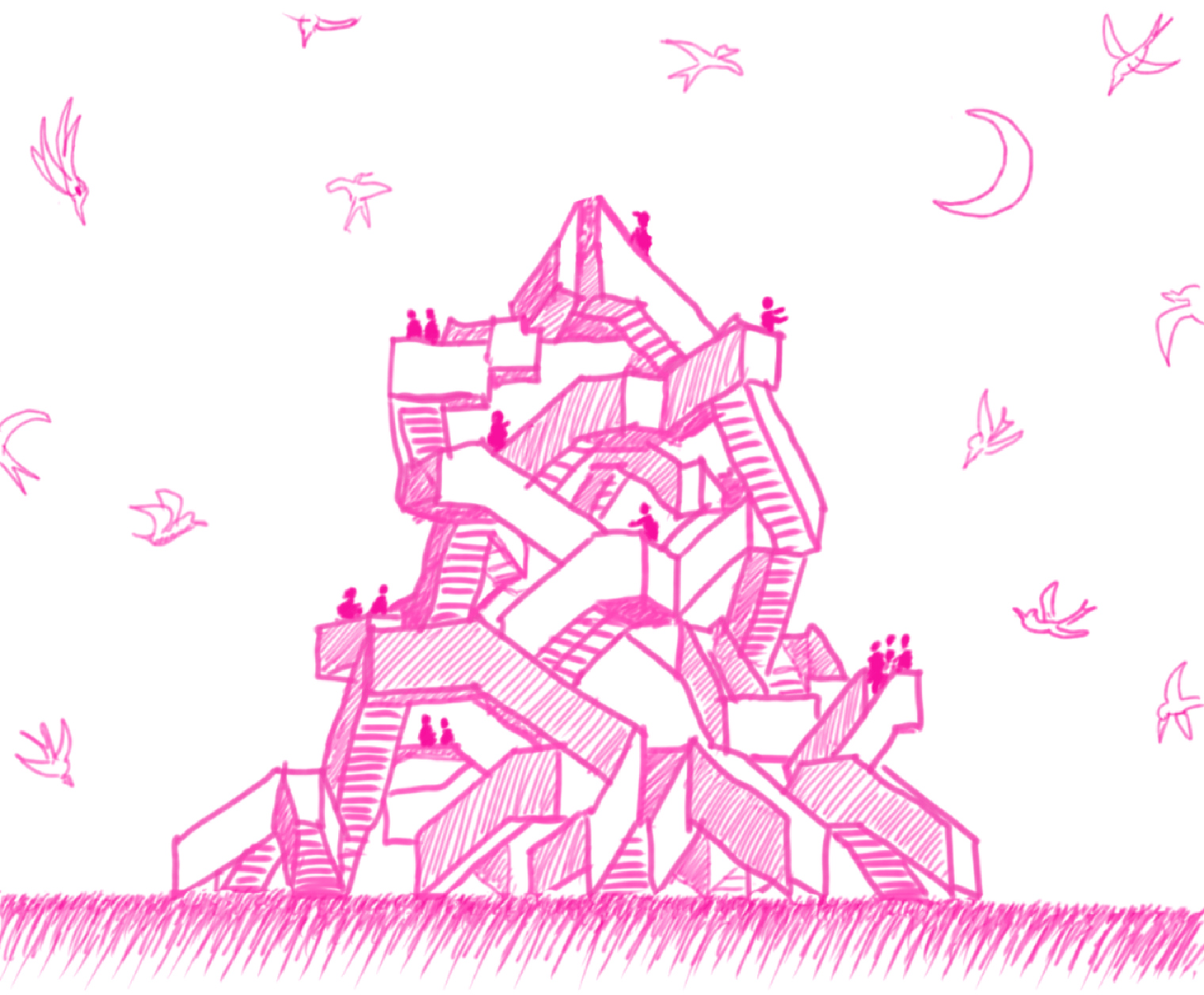 Летом в парке установят новый арт-объект «Розовый сон» — 15-метровую интерактивную конструкцию-лабиринт с лестницами и площадками разной высоты. У объекта будет 12 входов, но к верхней точке приведут только два из них