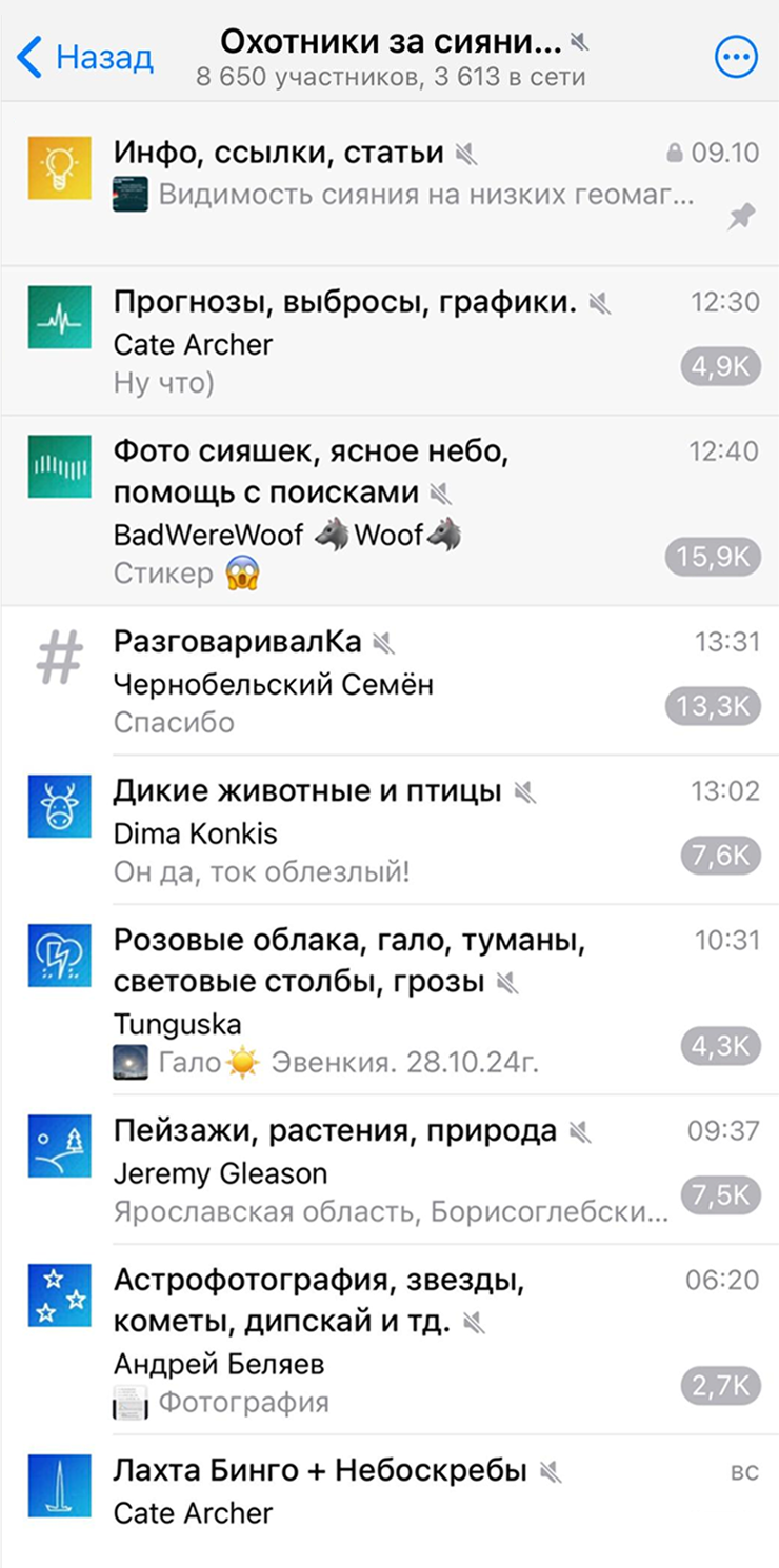 Пример одного из форумов. В нем состоят участники сообщества охотников за северным сиянием