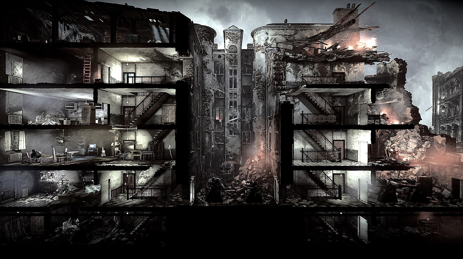 Главное в This War of Mine — следить за ресурсами и стараться сохранить как можно больше выживших. © 11 bit studios