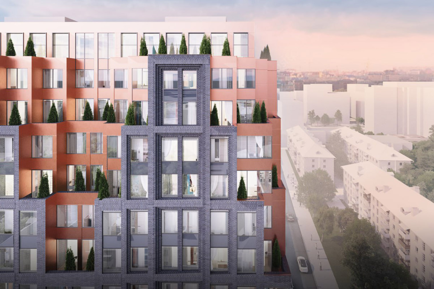 Здесь часть оконных проемов заглублена в фасад и выделена морковным цветом, а также перекрытие сделано на два окна — итоге дом кажется ниже, чем на самом деле. Источник: ASADOV_ / Telegram