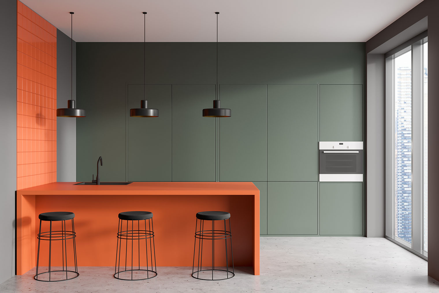 Подбор цвета столешницы к плитке — самая сложная история. Наверное, это будет даже дороже, чем полностью закрытый кухонный гарнитур. Фотография: ImageFlow / Shutterstock