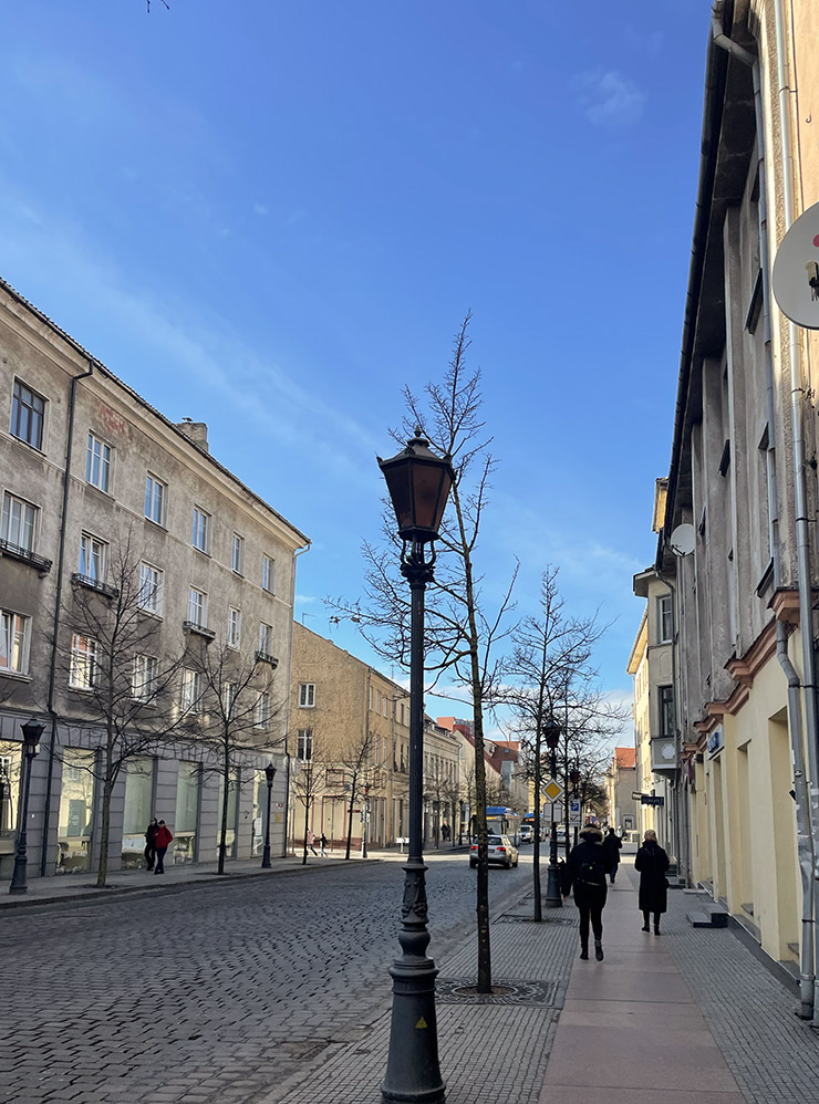 Это центральная улица, ведущая в старый город. Фотография сделана зимой в хорошую погоду, что для этого времени года редкое явление