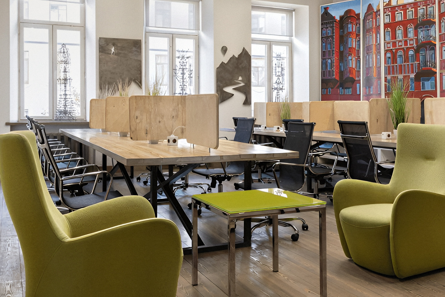 Дизайн у каждого пространства оригинальный. Например, «Перевал» довольно светлый. Источник: coworkingspb.ru