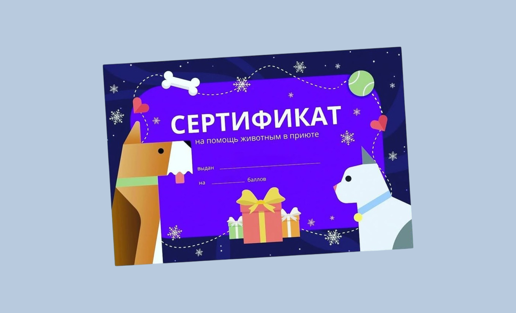 Сертификат для помощи бездомным животным