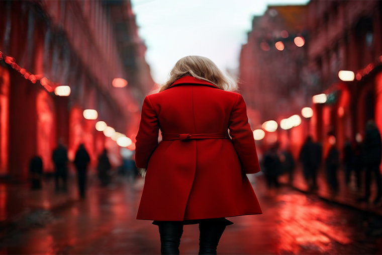 Женщина в красном пальто