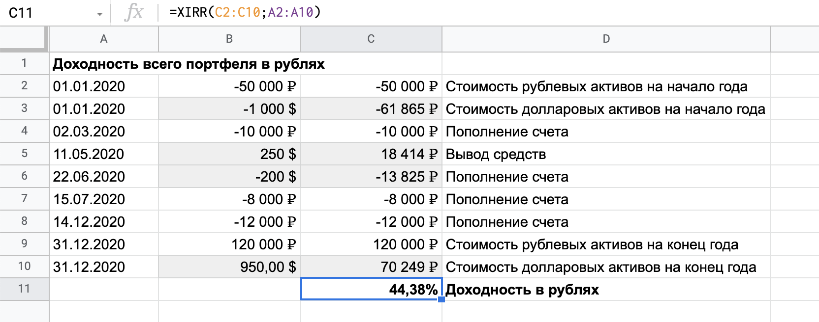Шаблон расчета доходности ищите в нашей гугл-таблице
