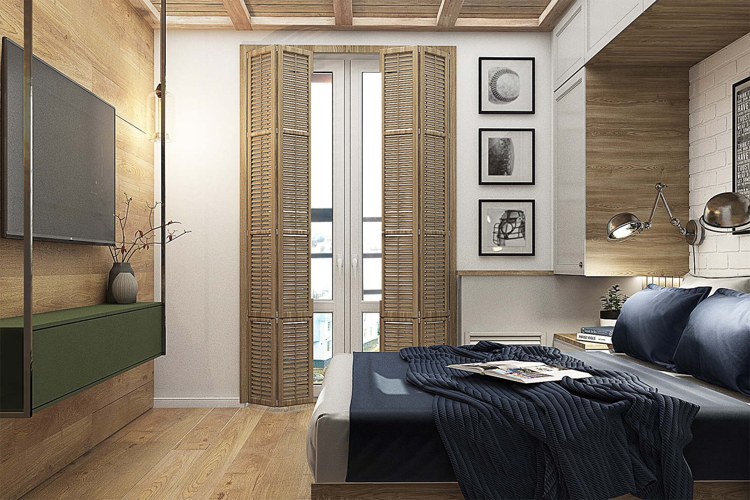 Вместо штор на окна можно сделать ставни из грубого необработанного дерева. © basicdecor.ru
