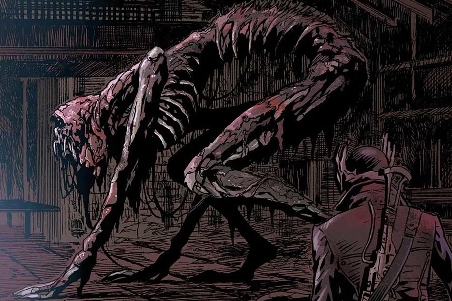 Как и в игре, в комиксе-приквеле встречается опасное Чудовище-кровоглот. Кадр: Titan Comics