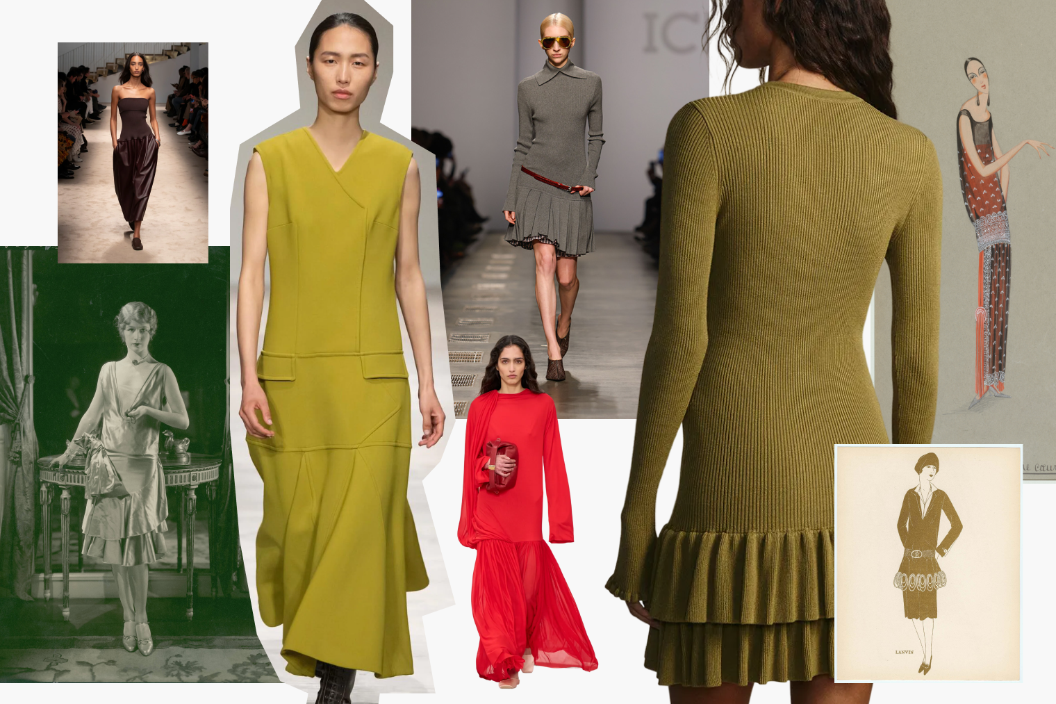 Фотографии в коллаже: Tod’s, Emilia Wickstead, Iceberg, Befree, The Metropolitan Museum of Art / Wikimedia Commons ( PD ), Edward Steichen / Condé Nast / Getty Images, Calvin Klein, Museum of Fine Arts Boston / Wikimedia Commons ( PD )