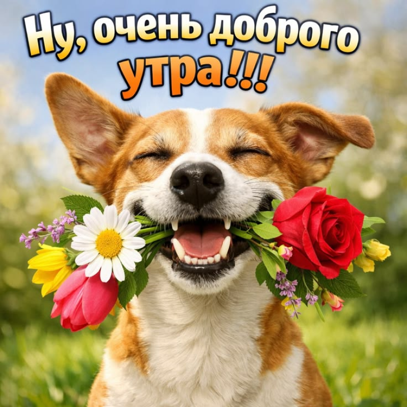 Пес с букетом