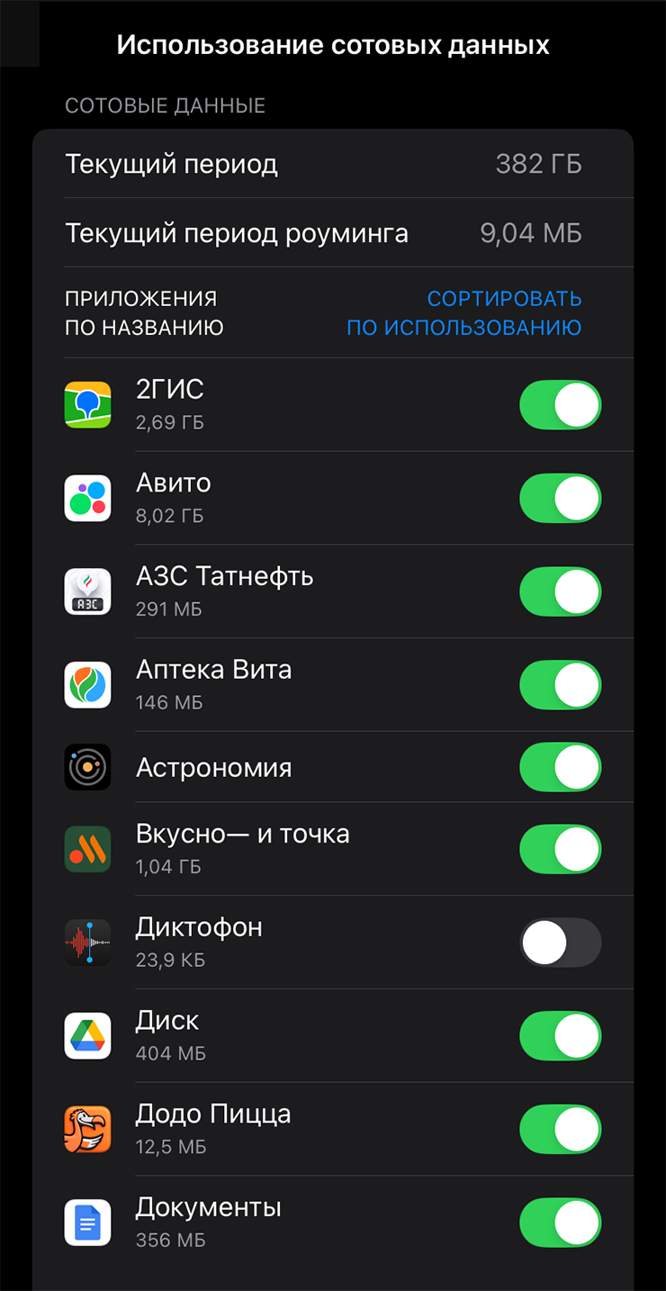 Передачу данных можно отключить всем установленным приложениям