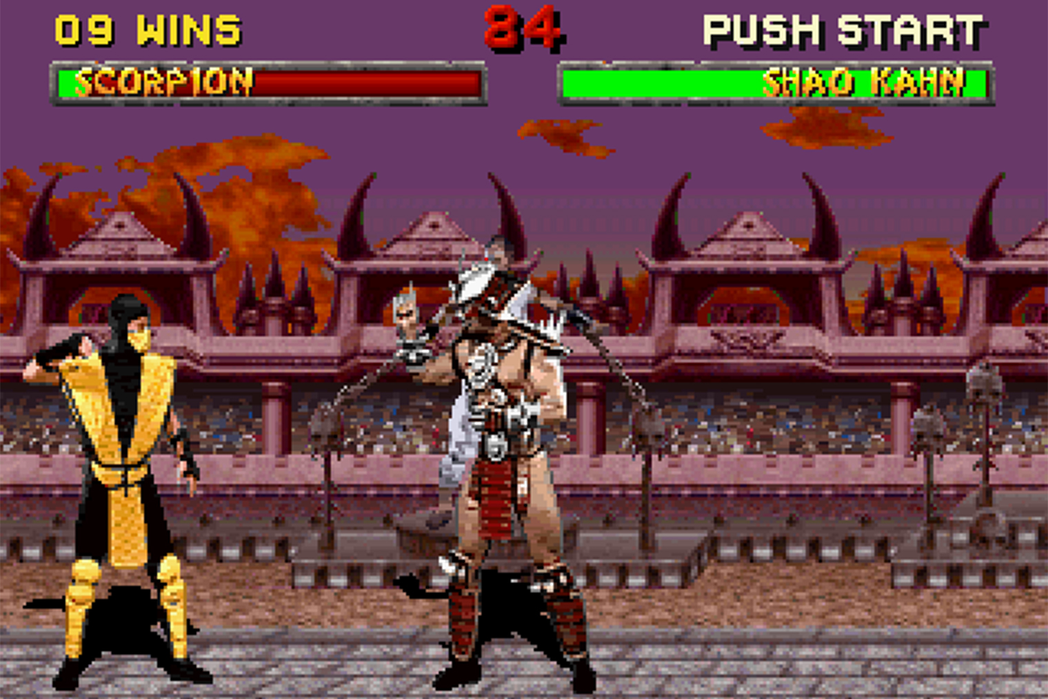 В качестве босса, разумеется, сам Шао Кан. А перед ним — четырехрукий гигант Кинтаро, еще более могучий, чем Горо. Кадр: Midway Games