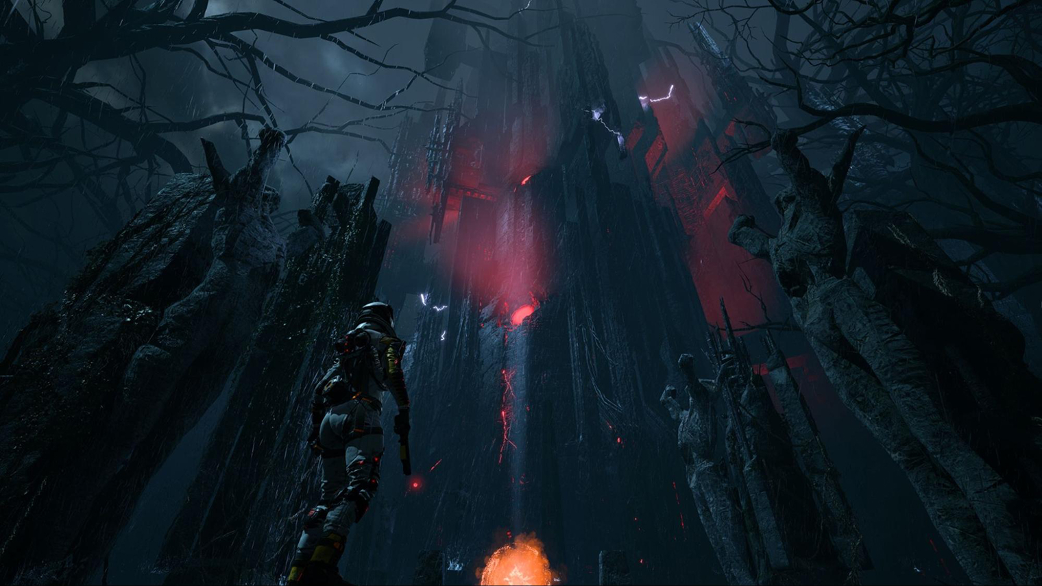 Визуальный стиль шести основных локаций Returnal напоминает одновременно о Doom: Eternal, Control, Subnautica и трилогии Dark Souls. Мрачные руины инопланетной цивилизации сменяются багровыми пустошами и пугающими подводными глубинами. © Sony Interactive Entertainment