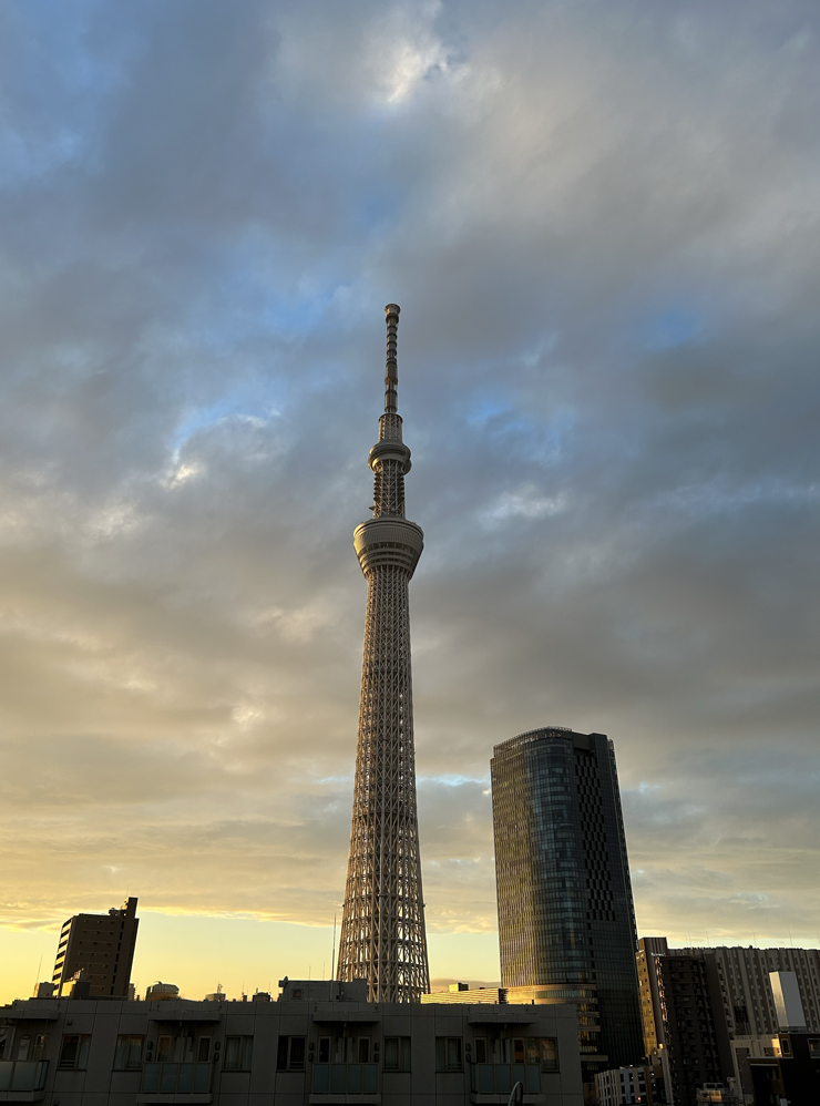 Вид из окна на телевизионную башню «Небесное дерево Токио»