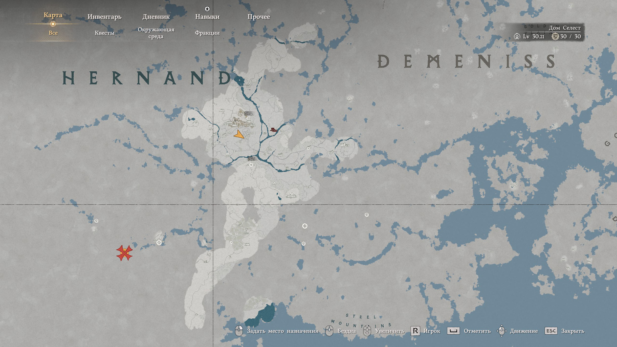 Это территория, которую я открыл за 15 часов прохождения, следуя почти исключительно по основному сюжету. И все, что уместилось на экране, — лишь четверть всего игрового мира