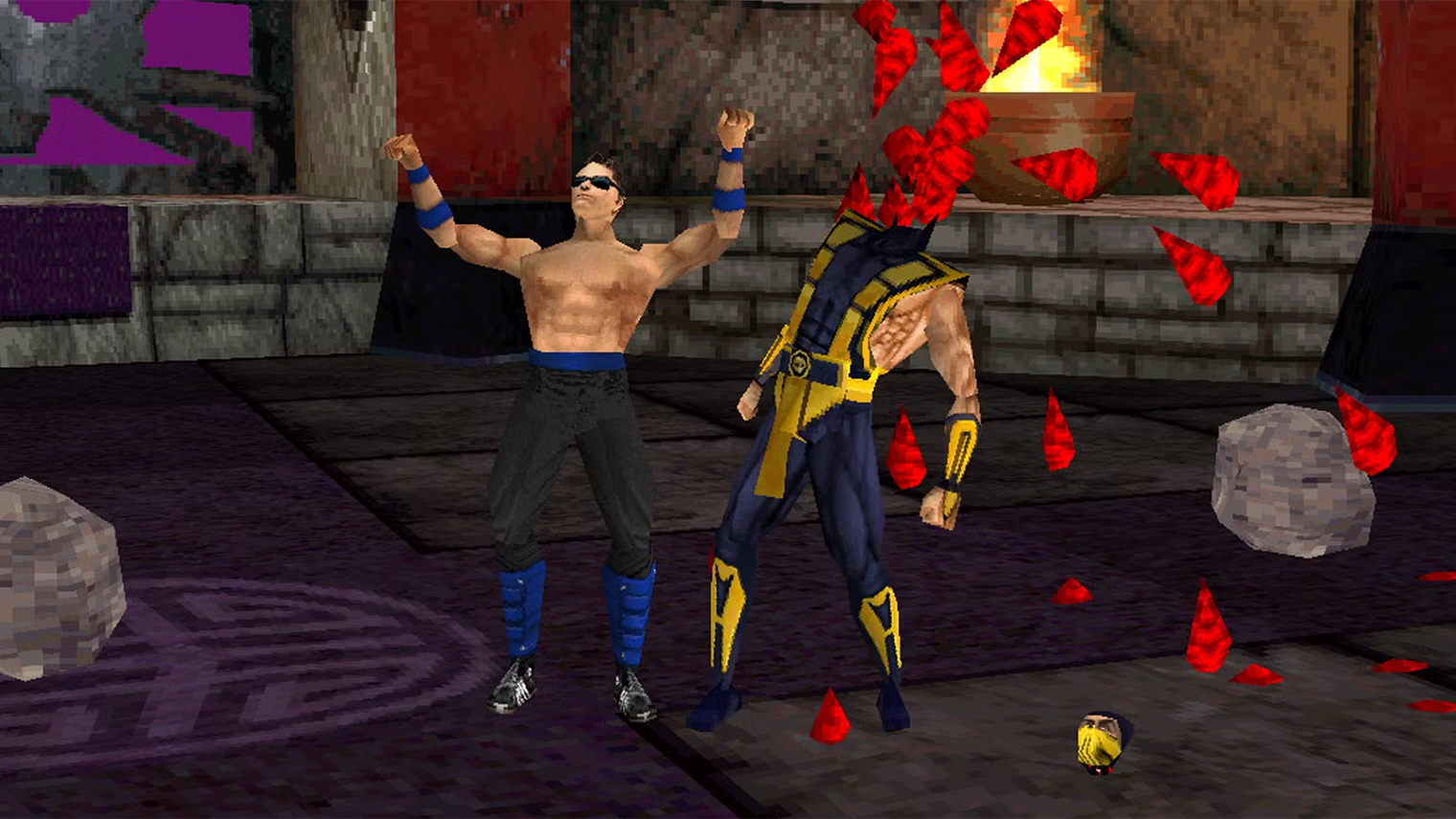 Камни, которыми можно было кидаться, и холодное оружие, никак не стыкующееся с визуальным стилем героев, казались чем-то совсем уж лишним. Кадр: Midway Games