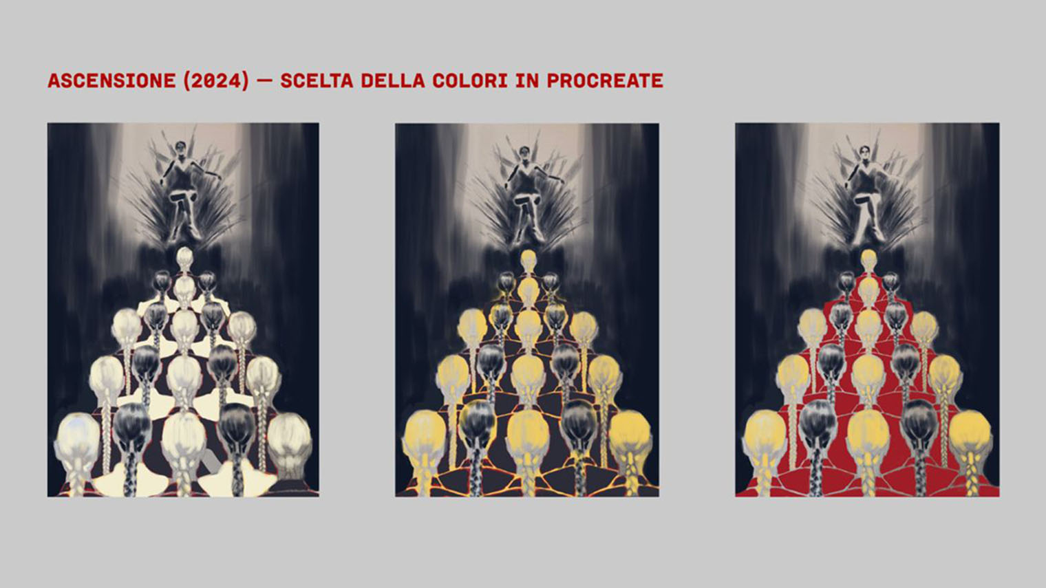 На слайде — варианты палитры для работы «Возвышение». © Портфолио Марии Семеновой