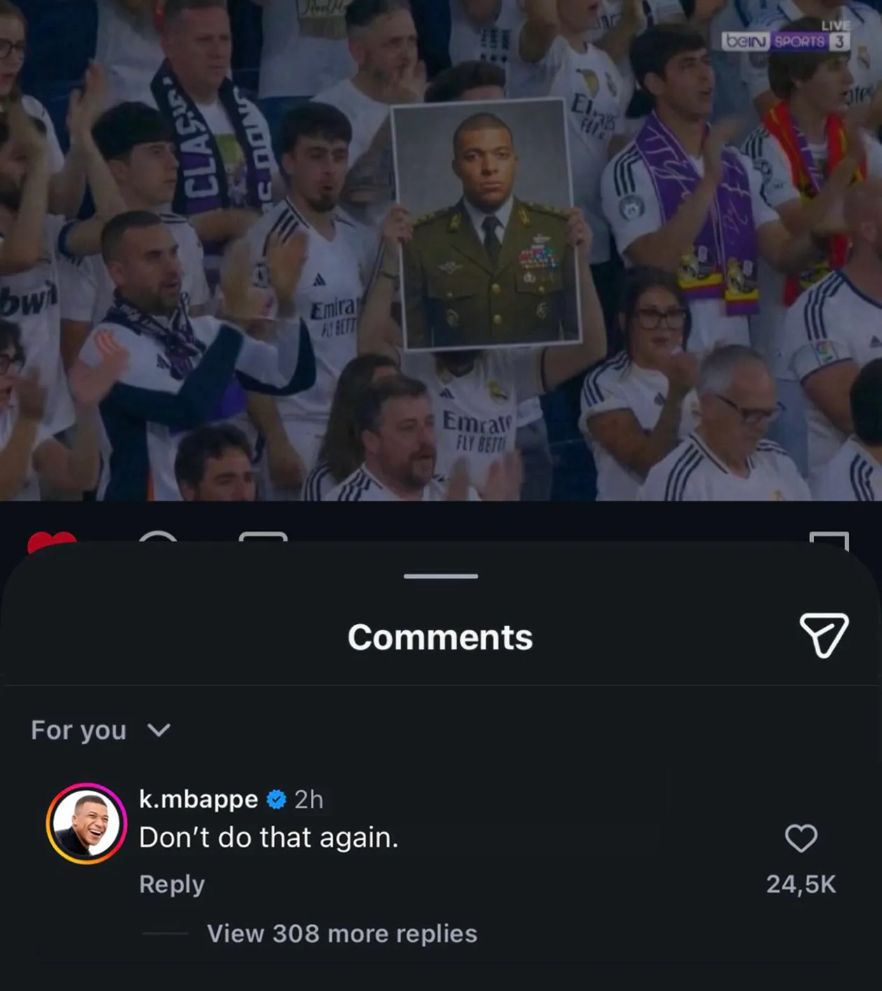 Комментарий футболиста под видео. © Football Tweet