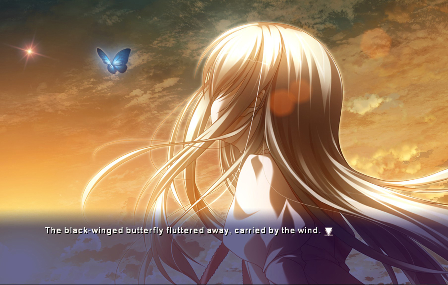 На иллюстрациях персонажи купаются в ярком неземном свете, предвещающем конец всего сущего. © MangaGamer