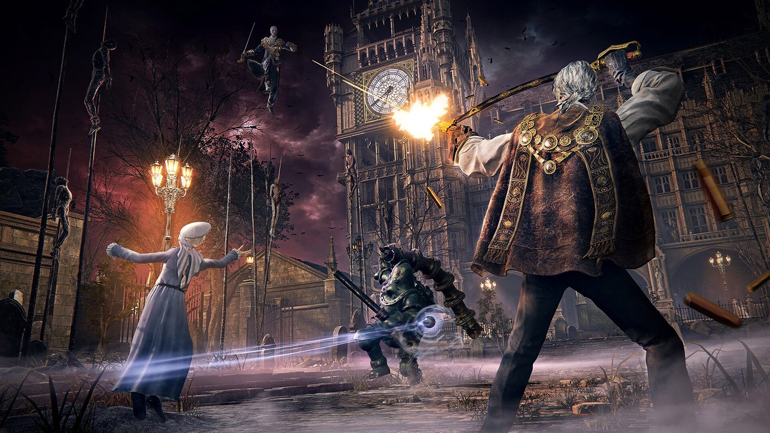 The Duskbloods напоминает один из главных тайтлов студии FromSoftware — Bloodborne. Причем не только визуальным стилем: здесь в роли второстепенного оружия тоже выступает огнестрел. Так, одному из классов в игре дали автомат. Кадр: Bandai Namco Entertainment
