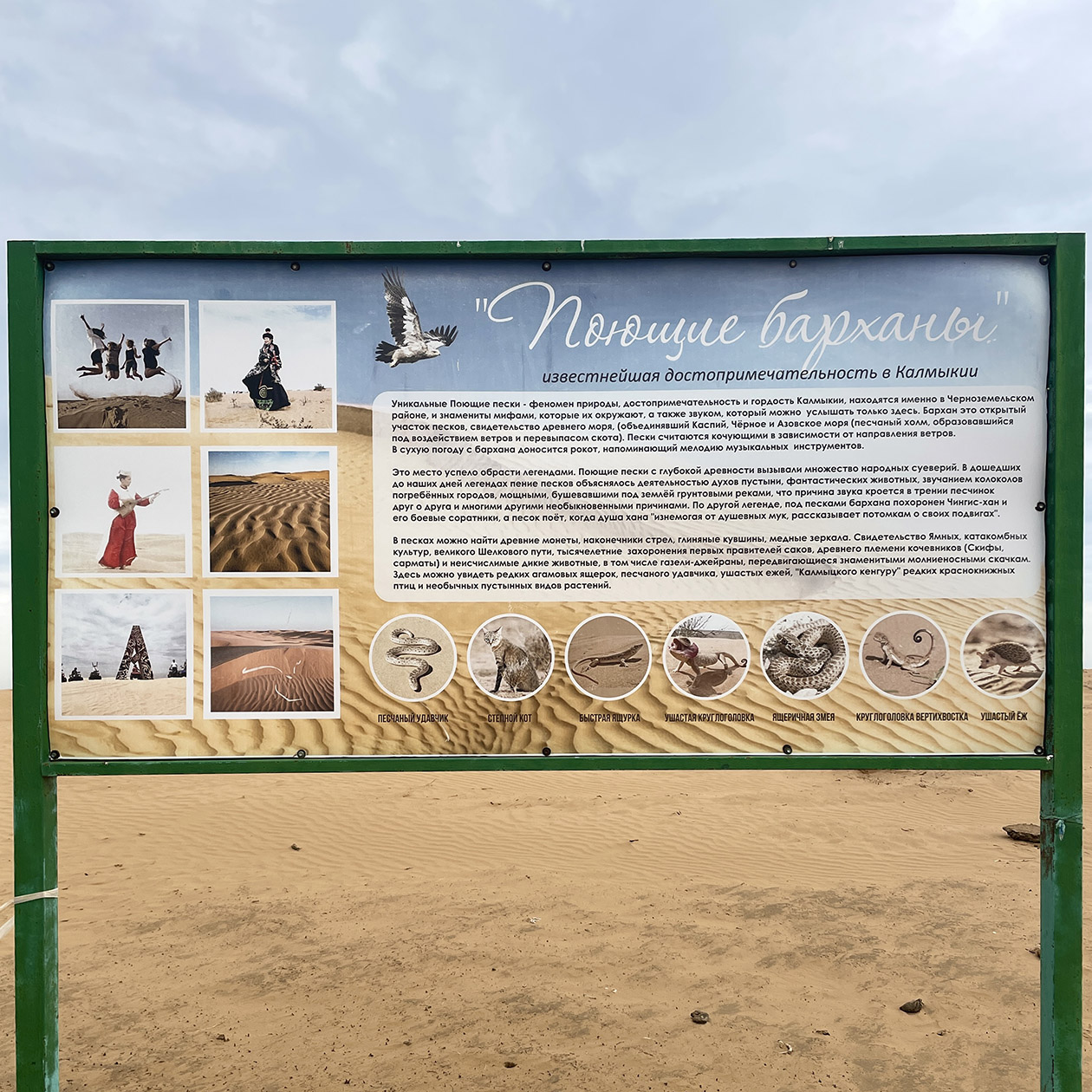 Возле дюн есть информационная табличка, на ней можно почитать легенды об этом месте