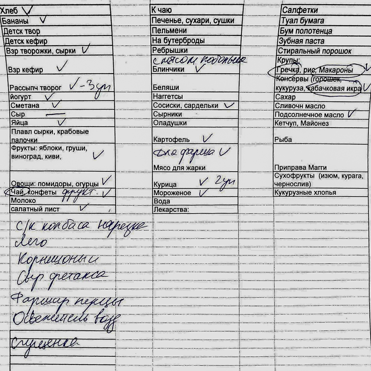 Составляю список продуктов в «Экселе», перед походом в магазин распечатываю. Это моя идея. Очень удобно, пользуемся уже несколько лет