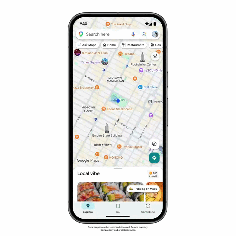Так работает поиск ресторана с Gemini. © Google