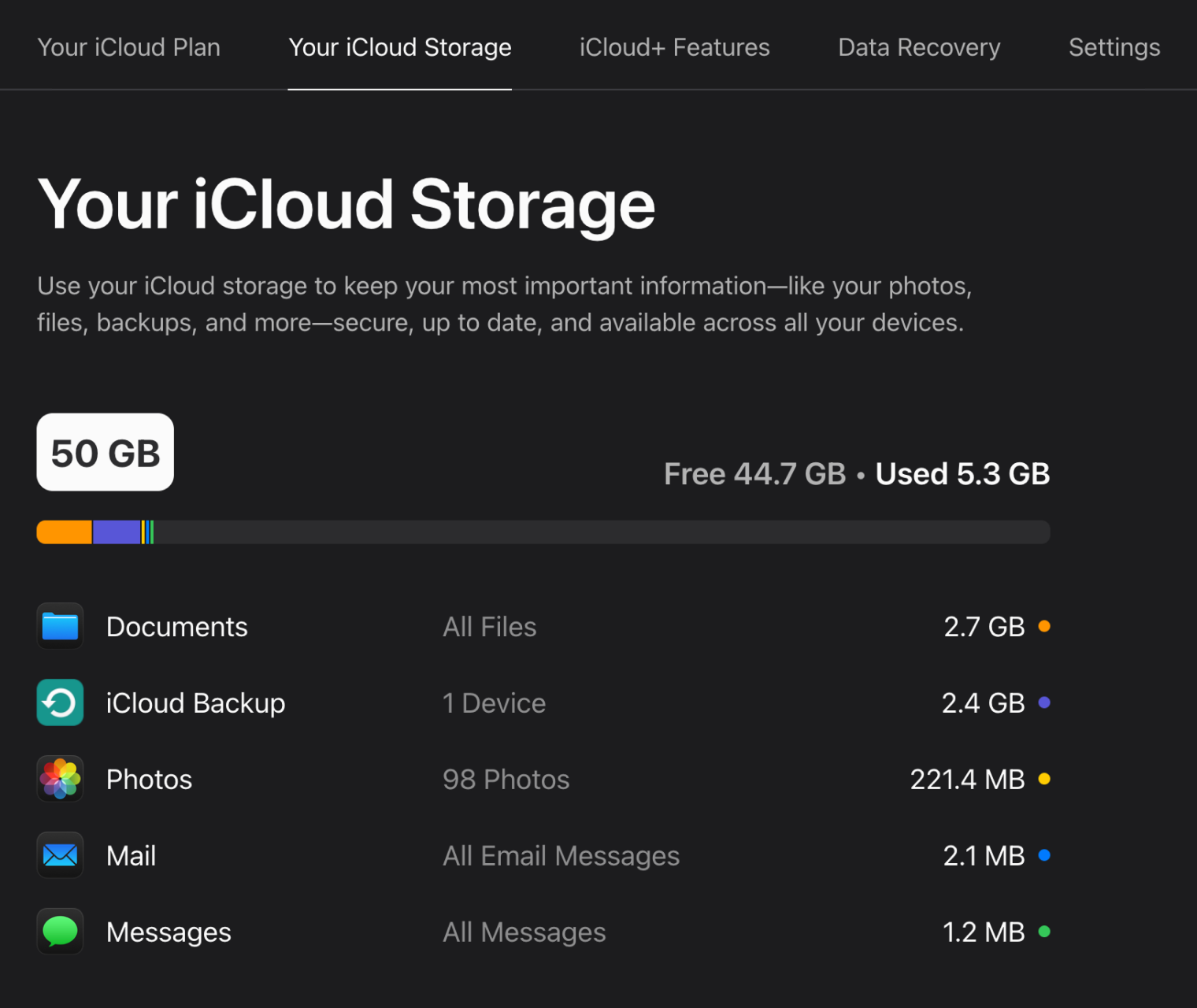 Узнать свободный объем памяти можно на сайте iCloud
