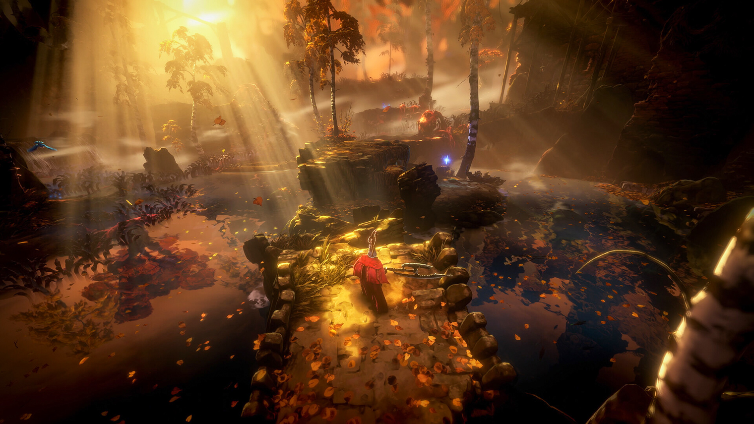 В открытом мире можно не только сражаться с врагами, но и собирать ресурсы для улучшения города Сакраменты — хаб-локации. Кадр: Moon Studios