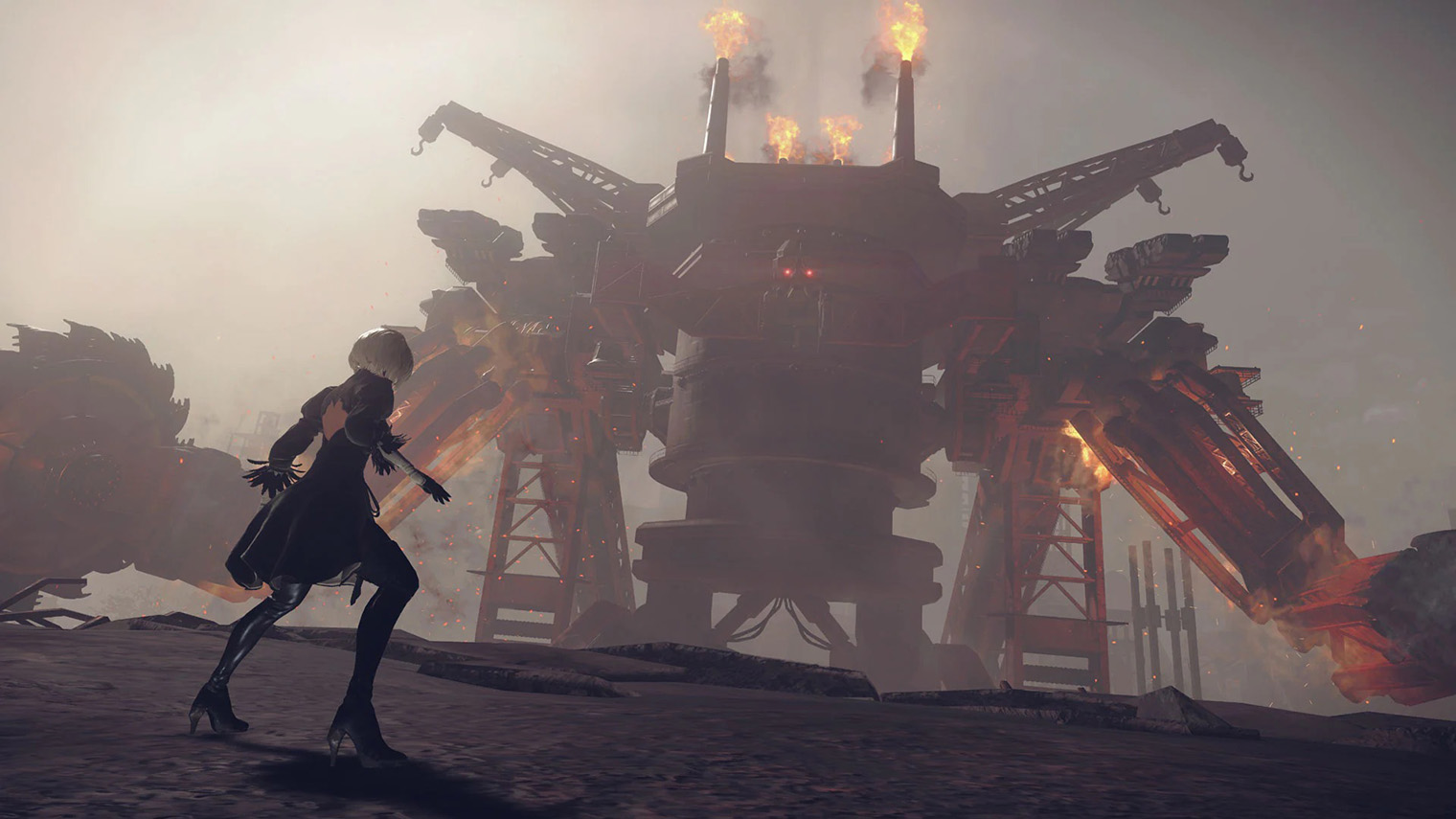 На покинутой Земле герои встречают лишь руины и роботов, большинство из которых враждебно. Кадр: Square Enix