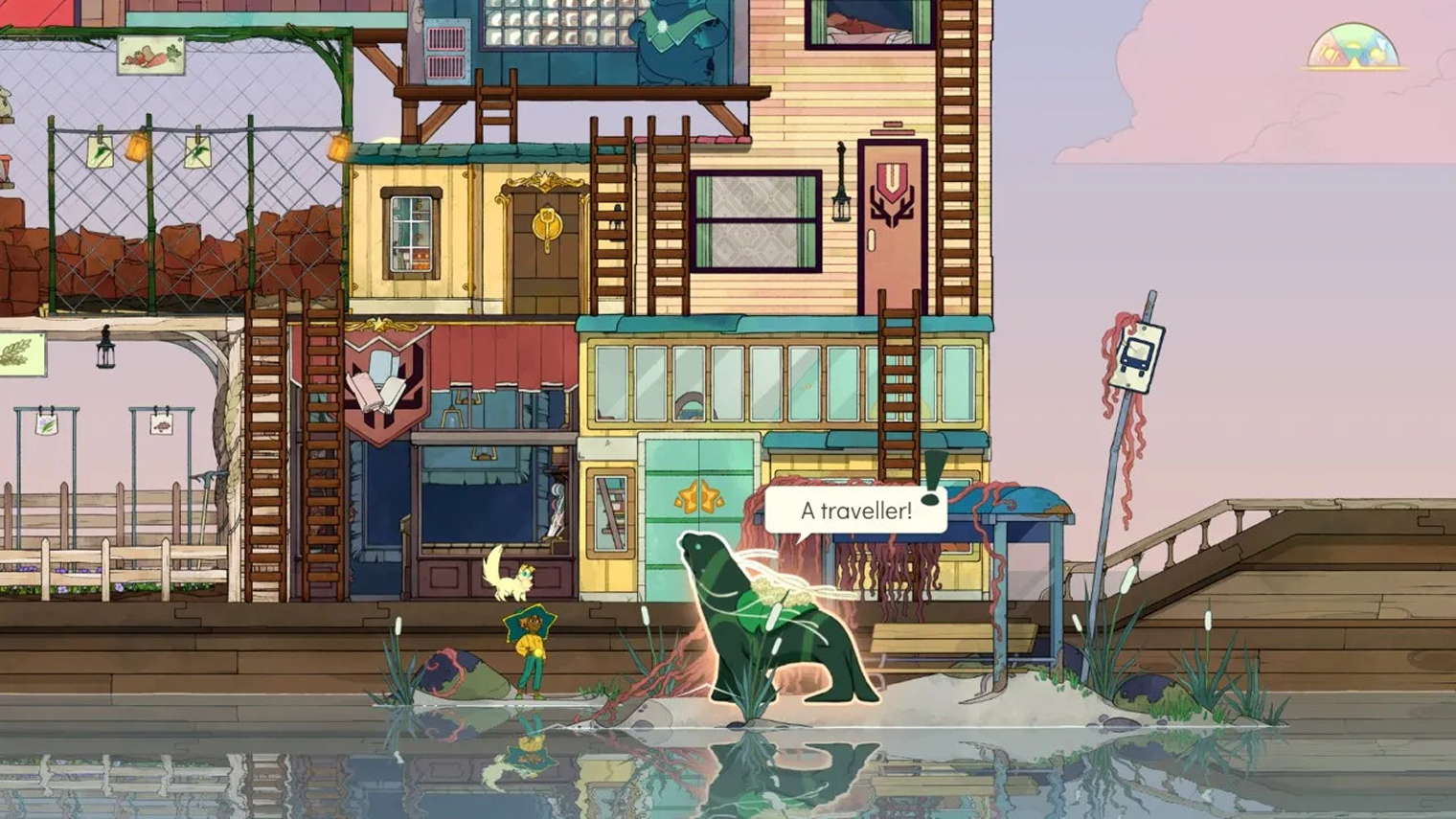 В некоторых эпизодах приходится прыгать за ресурсами прямо по своему парому. От того, как вы расположите здания на судне, зависит, насколько удобно будет потом играть. Кадр: Thunder Lotus Games