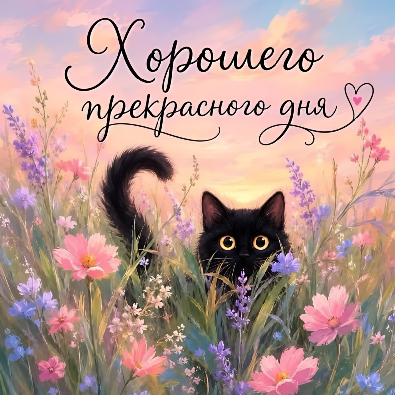 Кот в цветочном поле