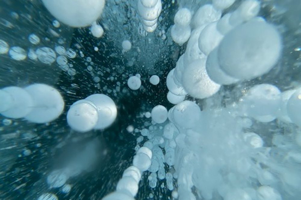 Фото не передает всей глубины метановых пузырей. Впечатляюще и красиво!