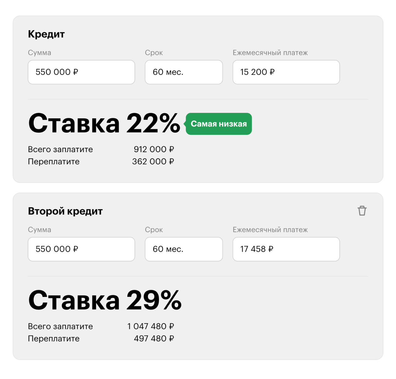 Проверим ставку с помощью калькулятора ставок Т⁠—⁠Ж. В Т⁠-⁠Банке она ниже