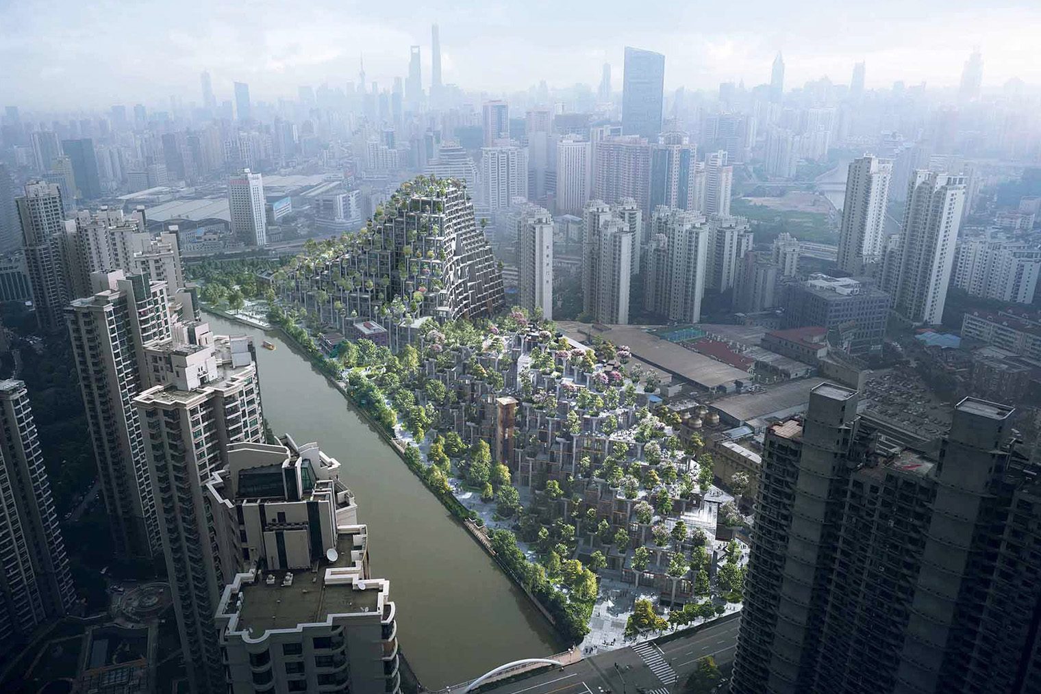 Визуализация проекта. По замыслу архитекторов, здания должны напоминать горный склон. © heatherwick.com