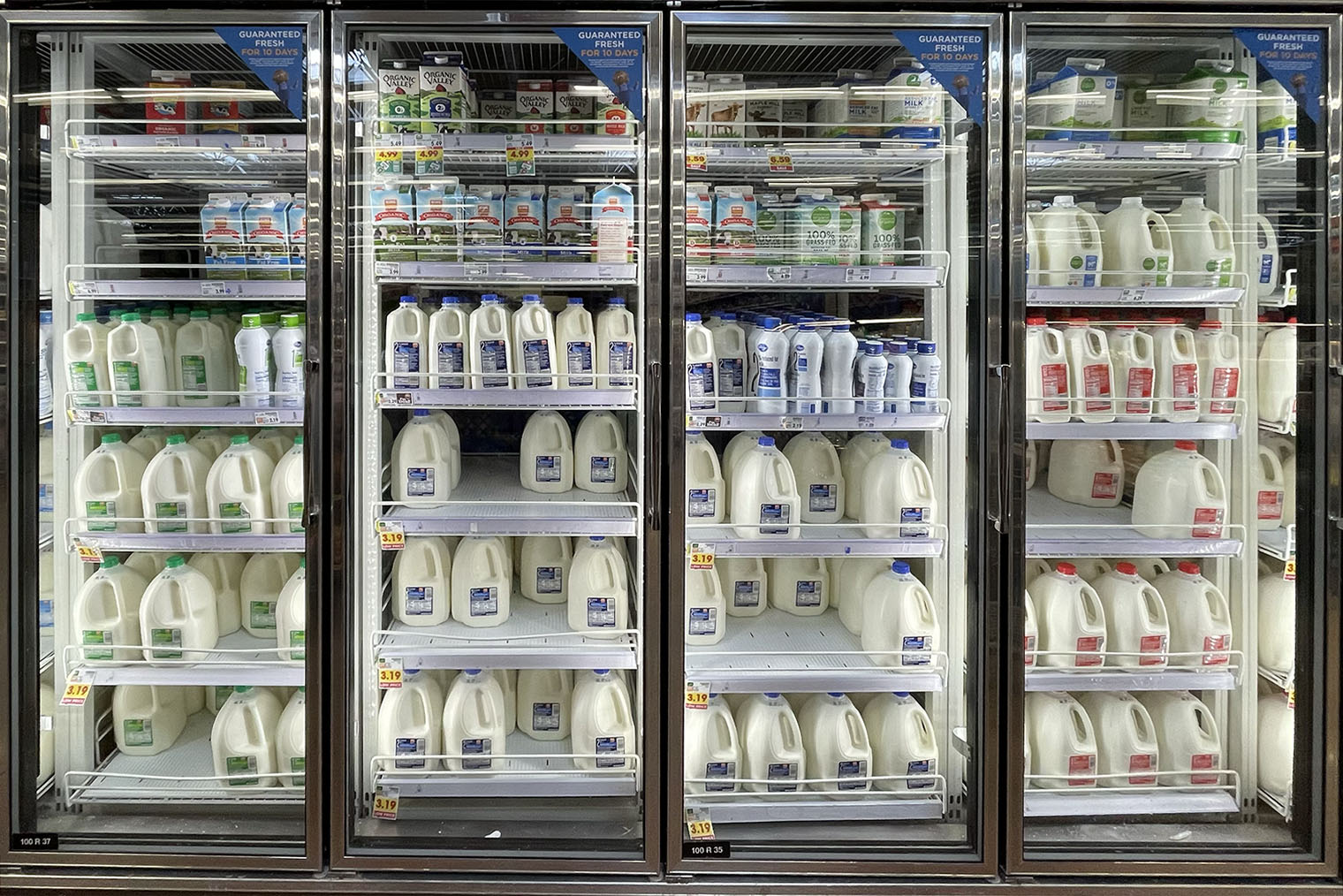 Как и хлопья, молоко в США — продукт первой необходимости. Продается в галлонах. 1 галлон = 3,8 литра